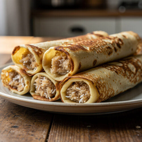 Flensjes (pannenkoek gevuld met cocos)