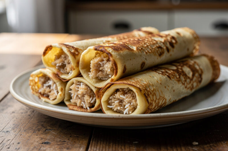 Flensjes (pannenkoek gevuld met cocos)
