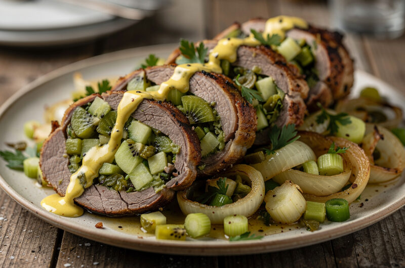 Green stuffed New Zealand lamb