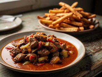 Kippenlevertjes met Aardappelsticks (sambal van kippenlever)