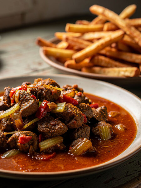 Kippenlevertjes met Aardappelsticks (sambal van kippenlever)