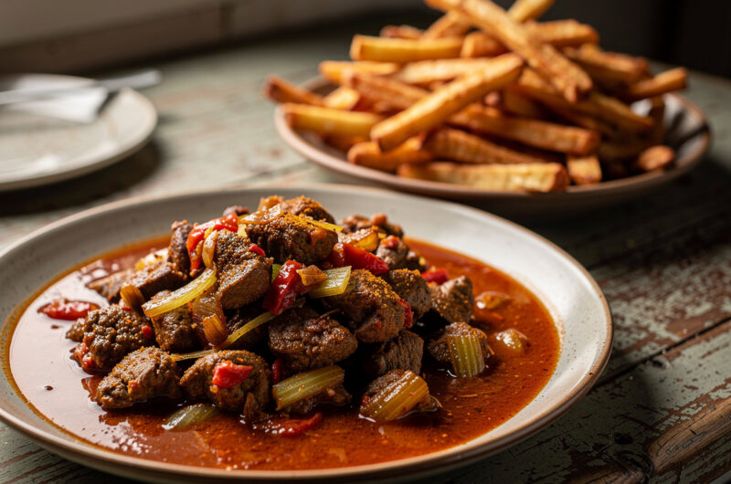 Kippenlevertjes met Aardappelsticks (sambal van kippenlever)