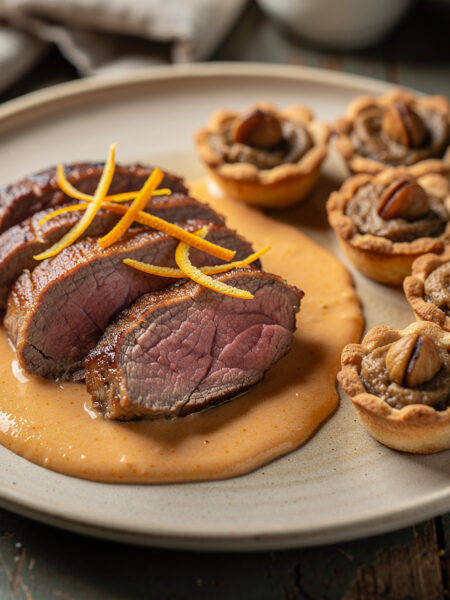 Lamsfilet met sinaasappel-knoflooksaus