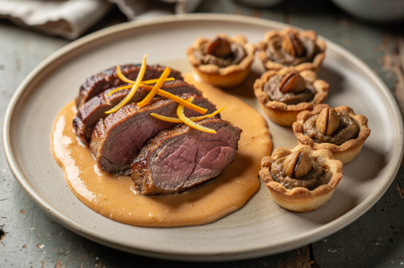 Lamsfilet met sinaasappel-knoflooksaus