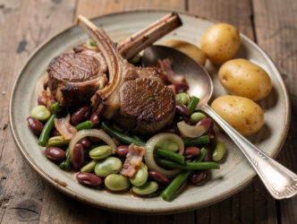 Lamskoteletjes met bonenfricass&eacute;e