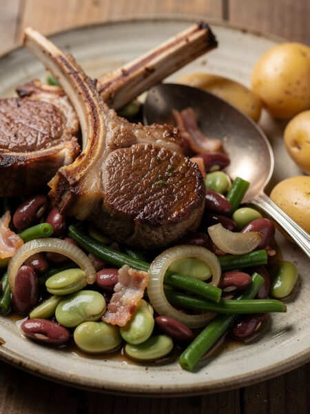 Lamskoteletjes met bonenfricass&eacute;e
