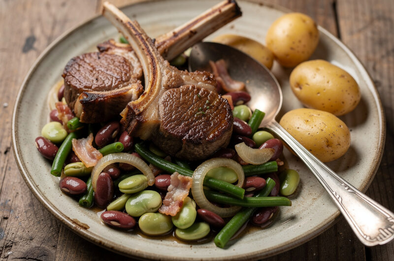 Lamskoteletjes met bonenfricass&eacute;e