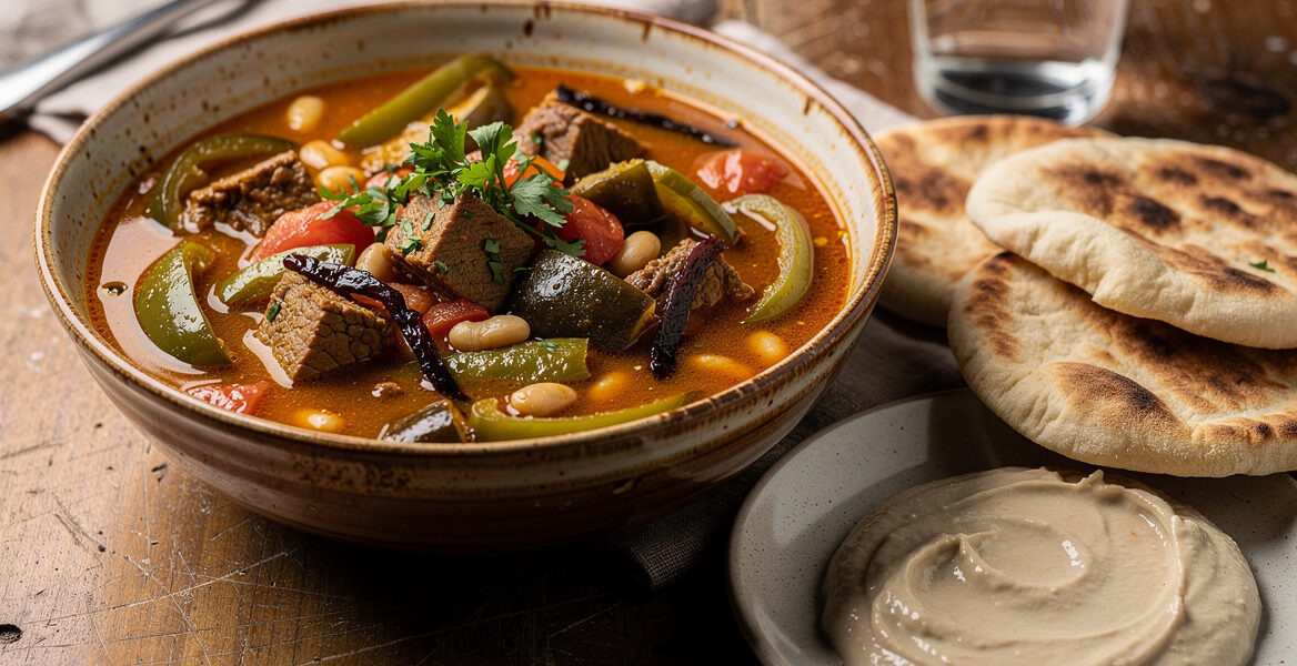 Lamssoep met aubergine en paprika