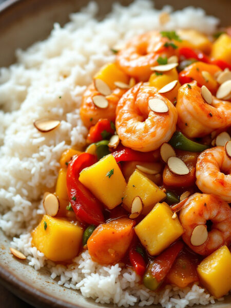 Masala Verassing (garnalen met ananas in masalasaus)