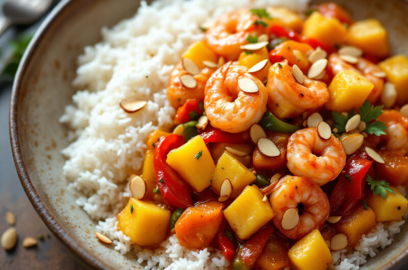Masala Verassing (garnalen met ananas in masalasaus)