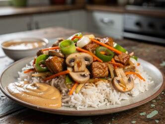 Moksie Alesie Pork (gemengd rijstgerecht met verse groenten en hamlappen)