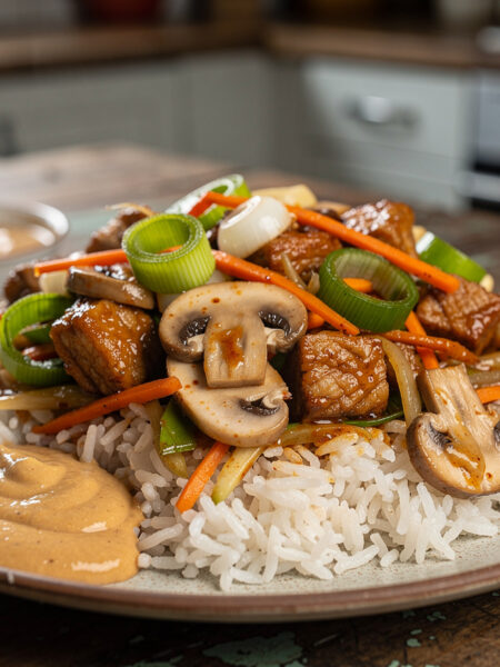 Moksie Alesie Pork (gemengd rijstgerecht met verse groenten en hamlappen)