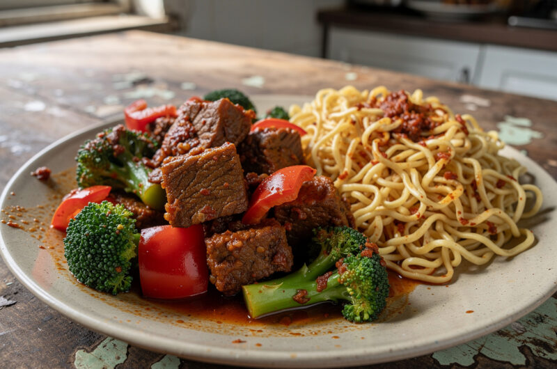 Pittig gestoofd lamsvlees met broccoli