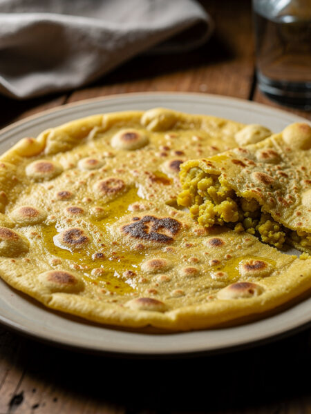 Roti Dalbhari (roti gevuld met gele erwten)