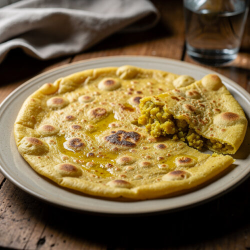Roti Dalbhari (roti gevuld met gele erwten)