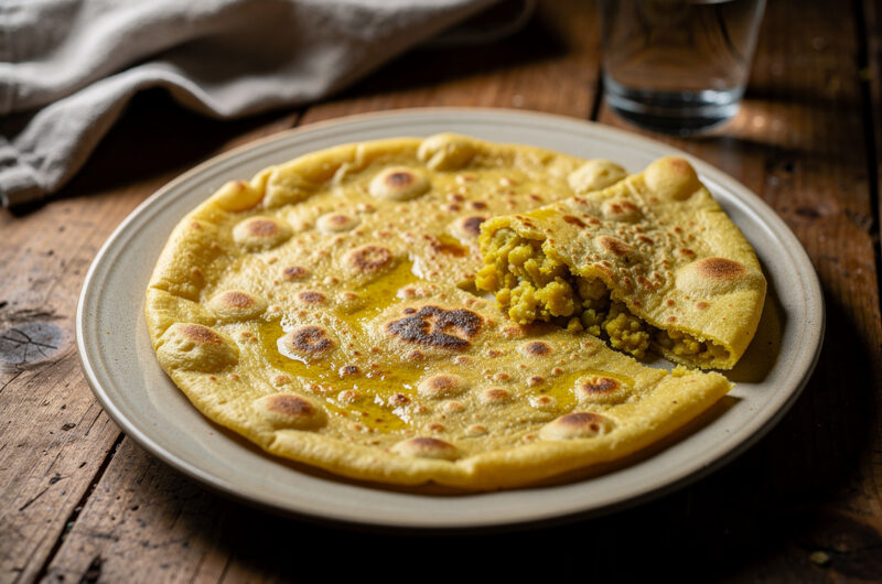 Roti Dalbhari (roti gevuld met gele erwten)