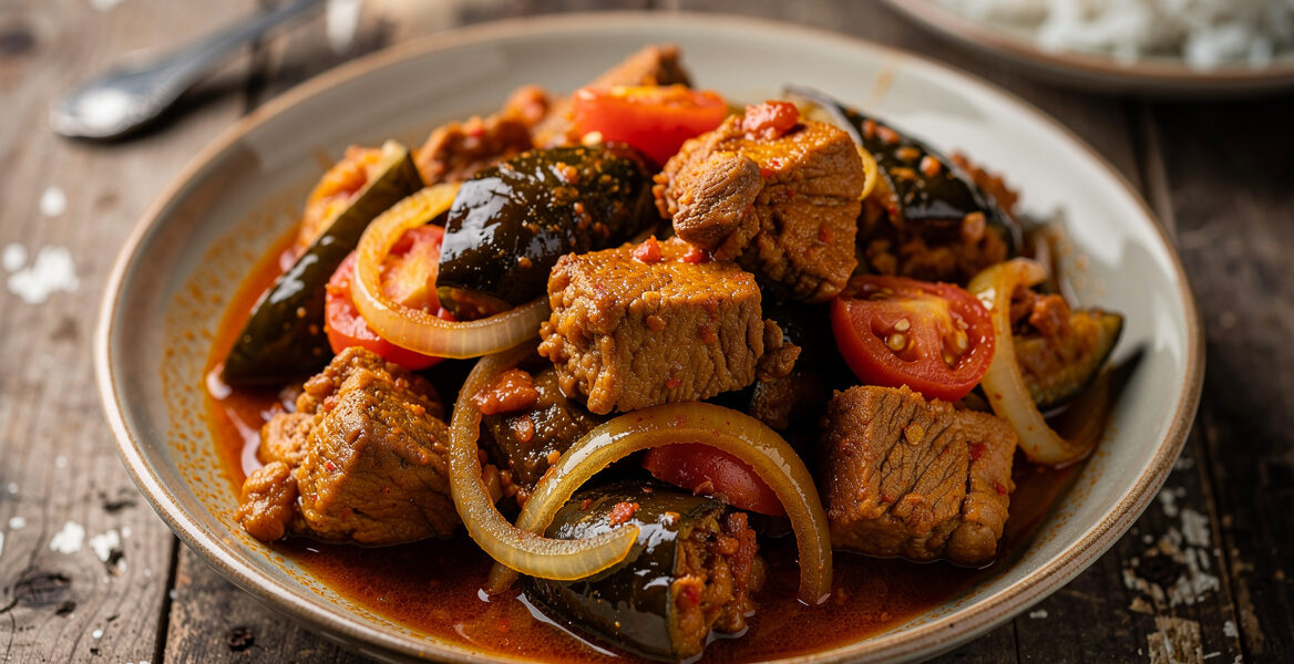Varkensvlees met tomaten en aubergines