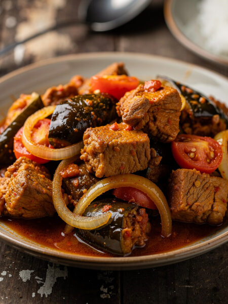 Varkensvlees met tomaten en aubergines