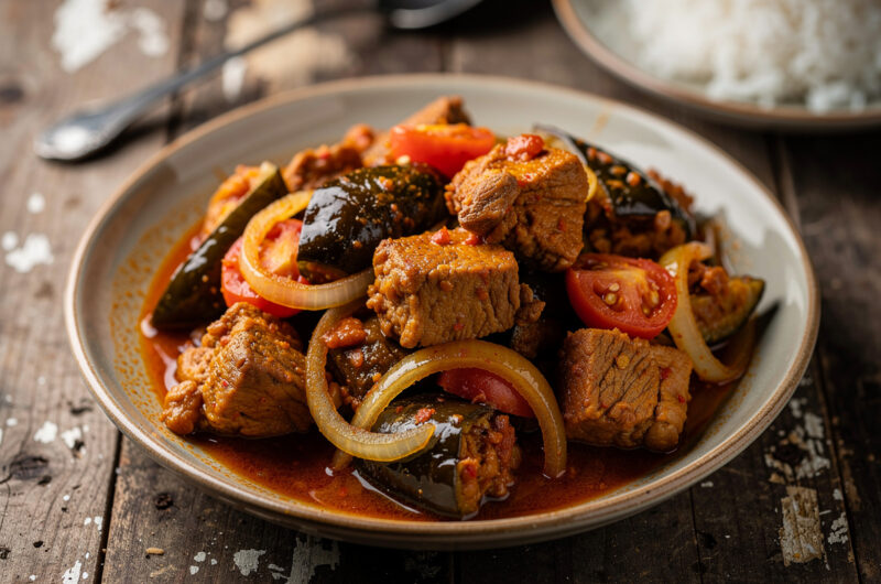 Varkensvlees met tomaten en aubergines