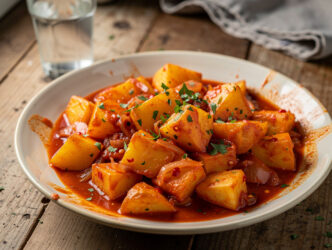 Aardappelblokjes in pikante tomatensaus