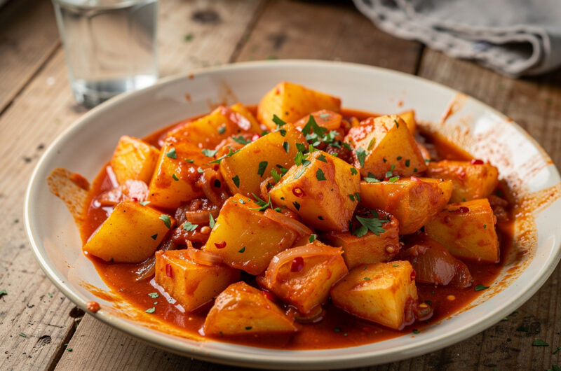 Aardappelblokjes in pikante tomatensaus