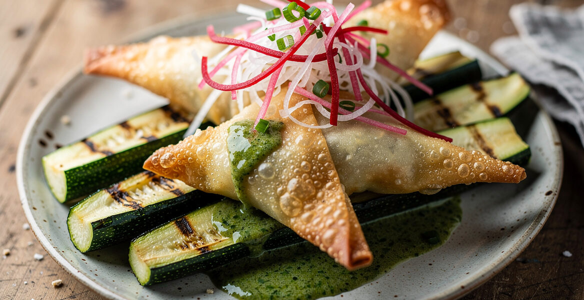 Aspergeloempiaatjes met geroosterde courgette