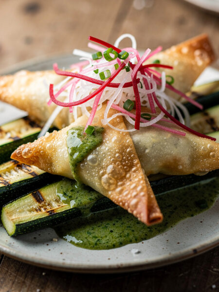 Aspergeloempiaatjes met geroosterde courgette