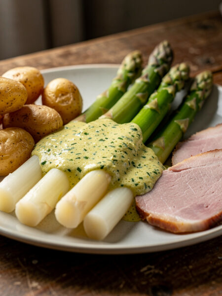 Asperges met groene kruidensabayon