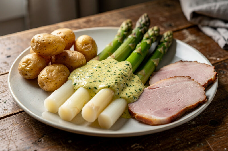 Asperges met groene kruidensabayon