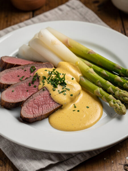 Asperges met ossenhaas en kerriesaus