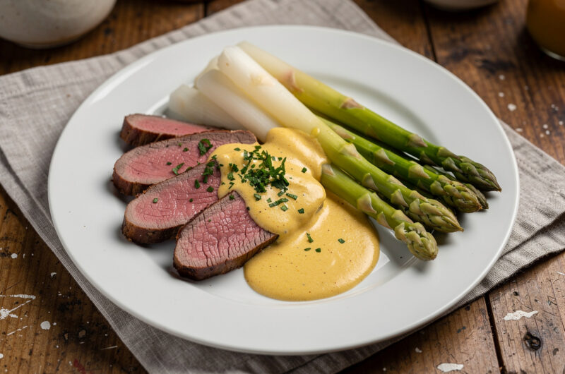 Asperges met ossenhaas en kerriesaus