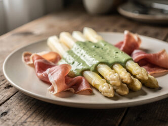 Asperges met rauwe ham en basilicumsaus