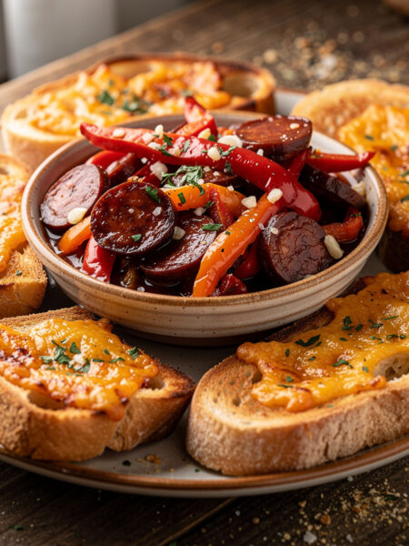 Chorizo met pimentos en brood