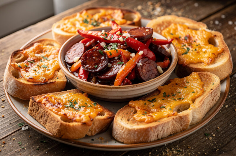 Chorizo met pimentos en brood
