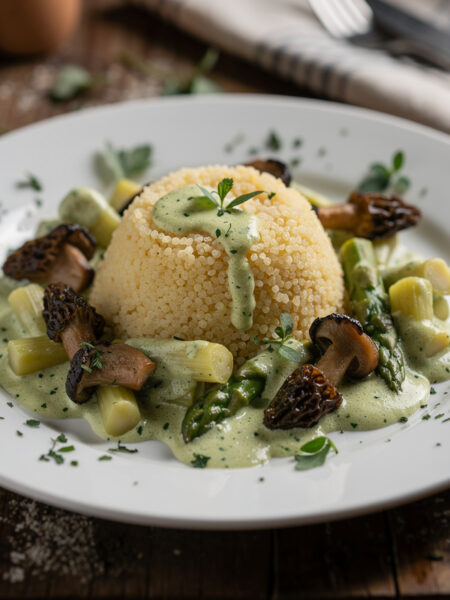 Couscous met paddestoelen en asperges