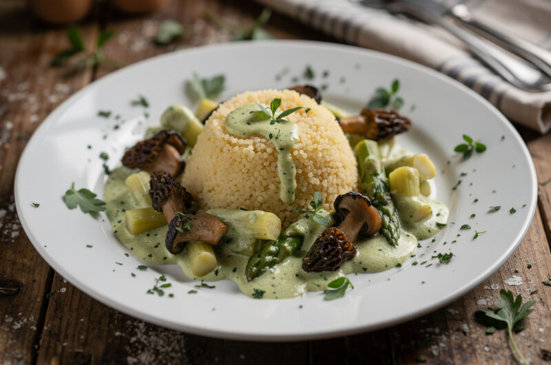 Couscous met paddestoelen en asperges