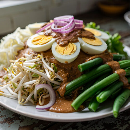 Gado Gado (groente-ei salade met gado gado saus)