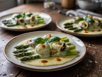 Gegratineerde slakken met asperges