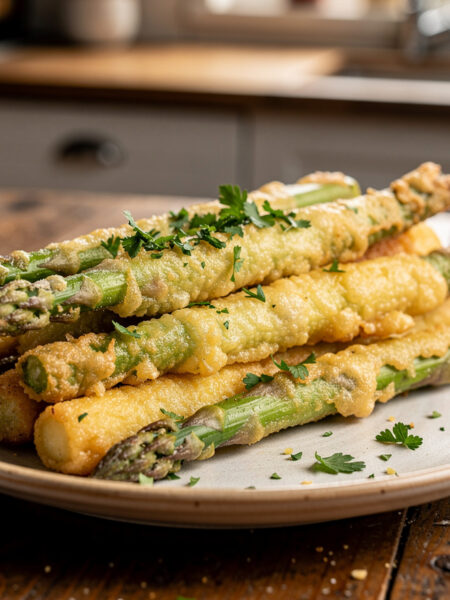 Groene asperges in kaasbeslag