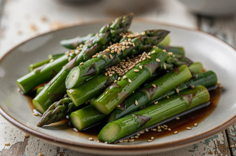 Groene asperges met sojasaus en sesamzaad