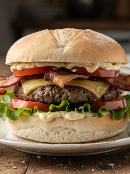 Hamburger met spek en tomaat