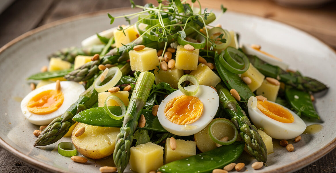 Maaltijdsalade met asperges en graskaas