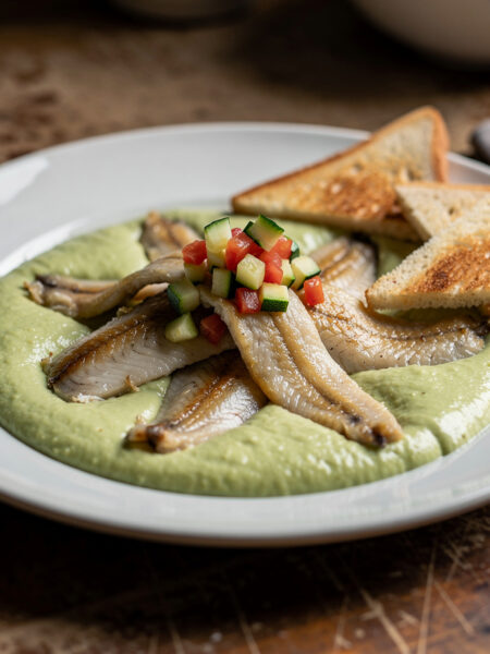 Paling met romige courgettecoulis