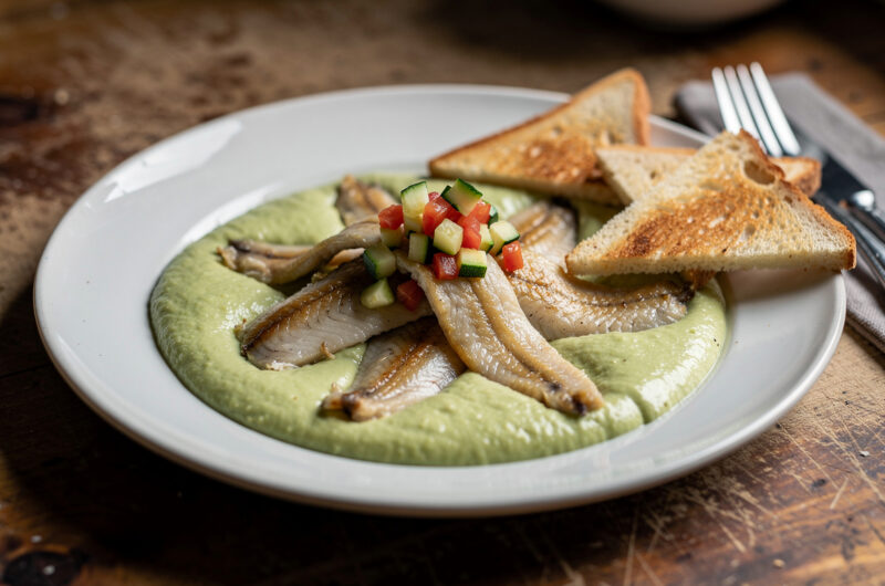 Paling met romige courgettecoulis