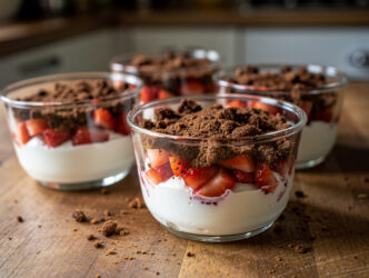 Platte kaas met aardbeien en speculaas