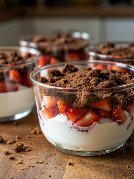 Platte kaas met aardbeien en speculaas
