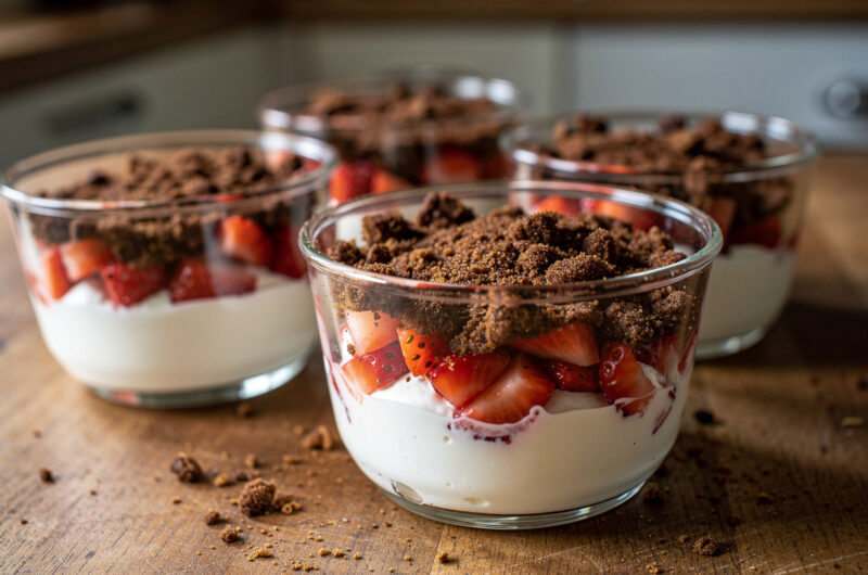 Platte kaas met aardbeien en speculaas