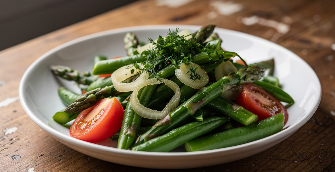 Sperziebonenschotel met groene asperges