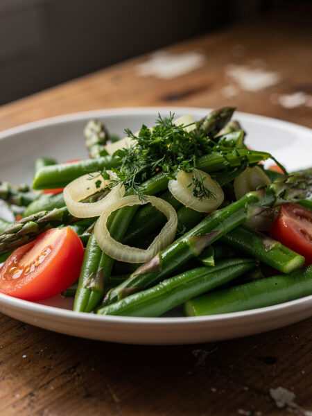 Sperziebonenschotel met groene asperges