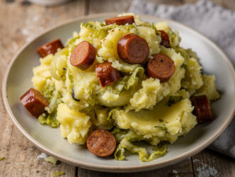 Spitskoolstamppot met chorizo en rookworst